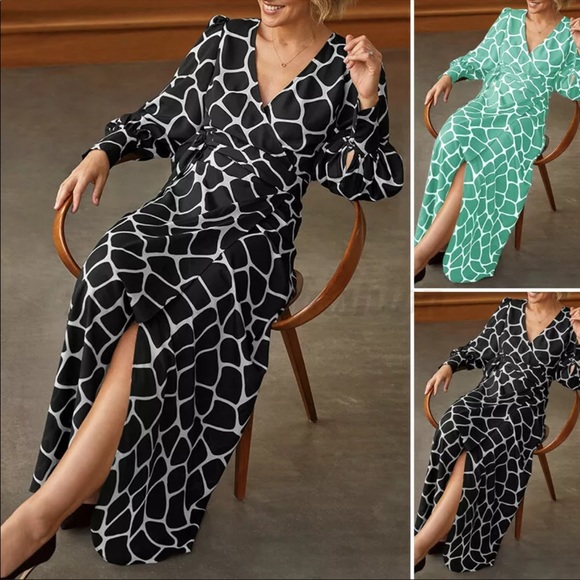 Bell Sleeved, Giraffe Print, Wrap Dress - Picture 5 of 15